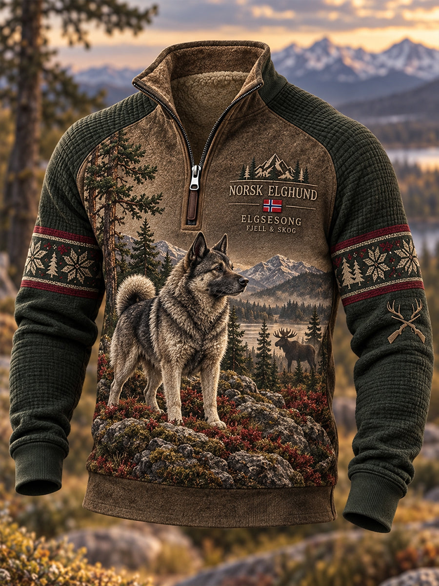 Mäns norska jaktsäsong Half-Zip Stand Krage Sweatshirt