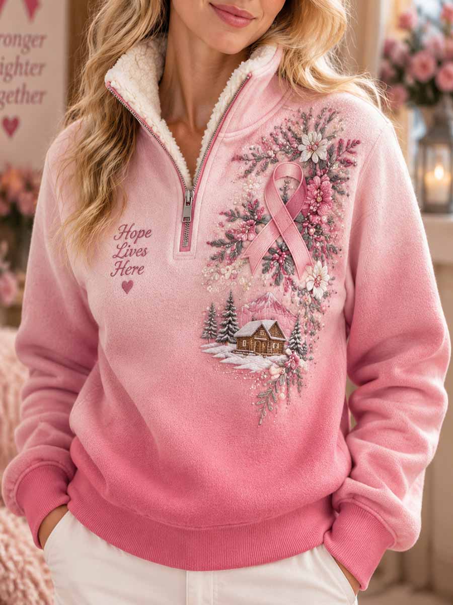 Kvinnors vinter bröstcancer Print Sweatshirt