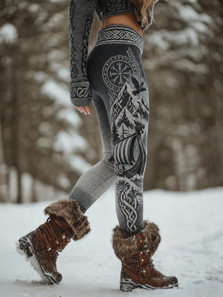 Damer Retro Nordisk Viking Gradient Sportsträckbara Velvet Leggings