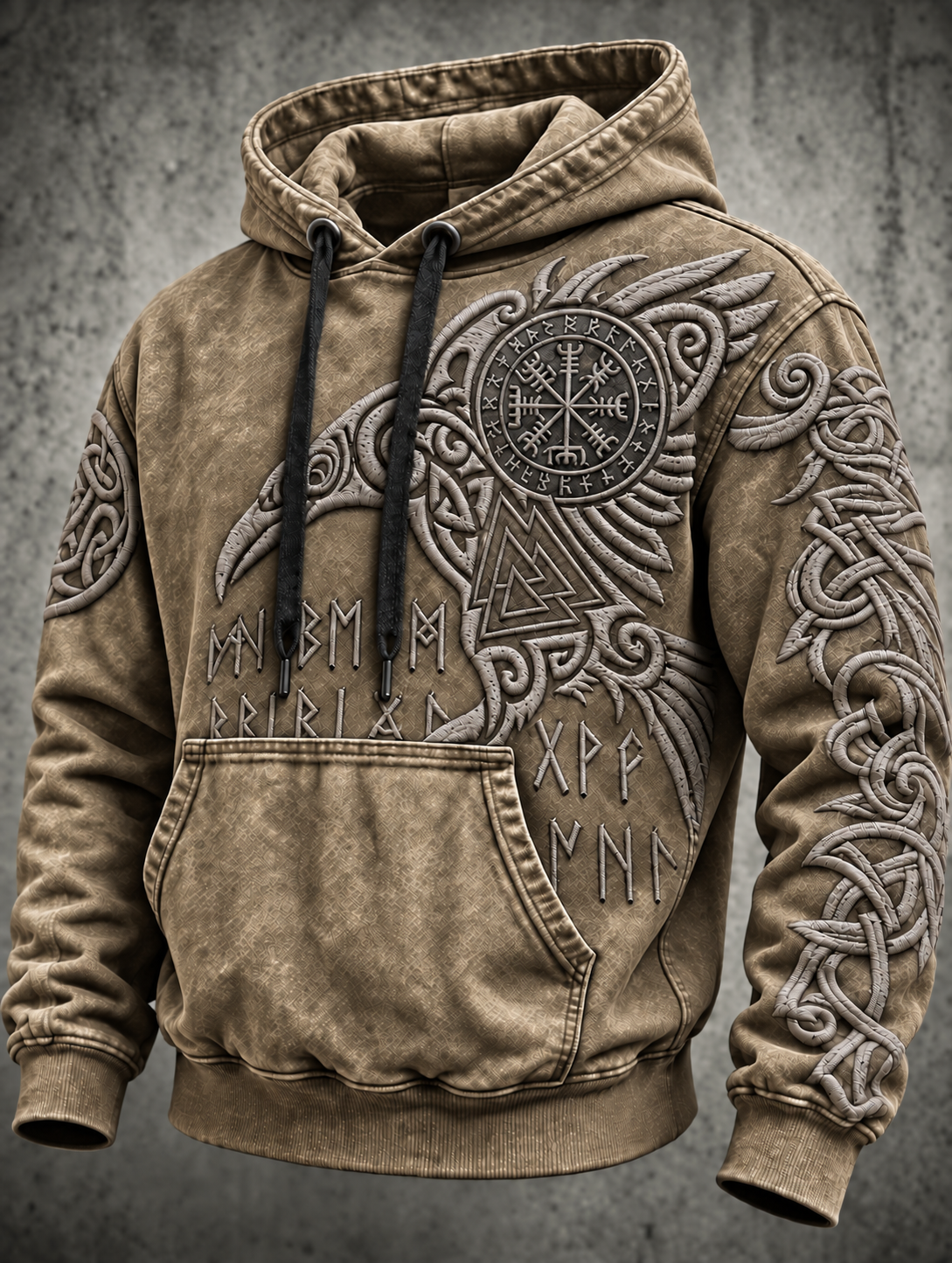 Herrhoodie med vintage-vikingatotem