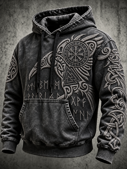 Herrhoodie med vintage-vikingatotem