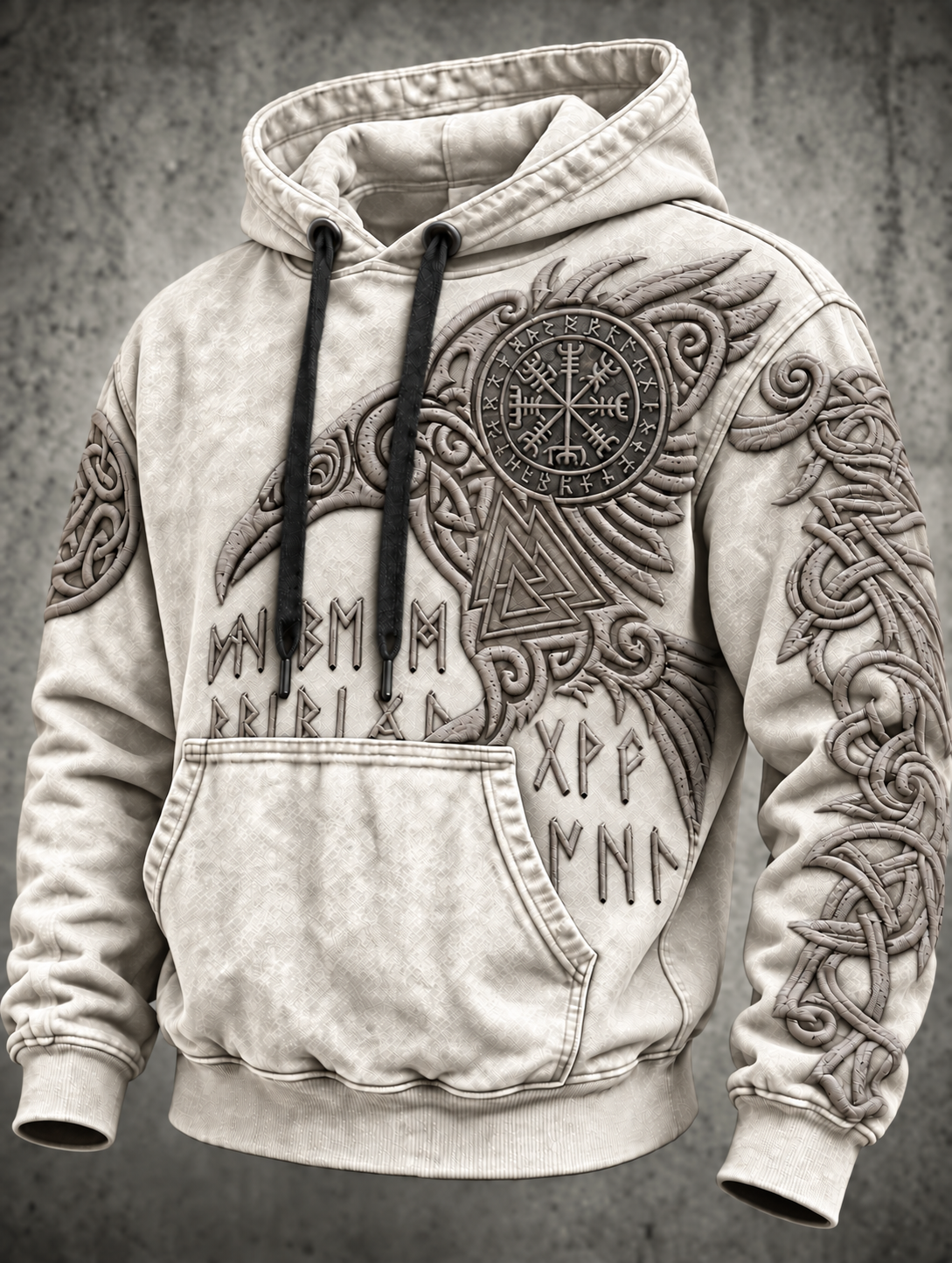 Herrhoodie med vintage-vikingatotem
