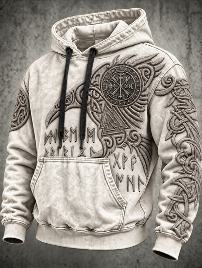 Herrhoodie med vintage-vikingatotem