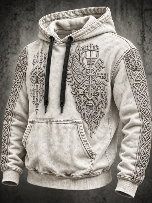 Herrhoodie med vintage-vikingatotem