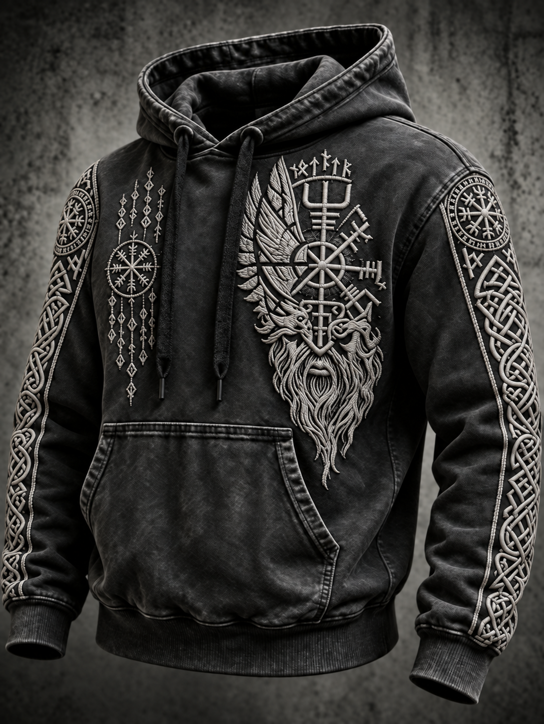 Herrhoodie med vintage-vikingatotem