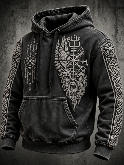 Herrhoodie med vintage-vikingatotem