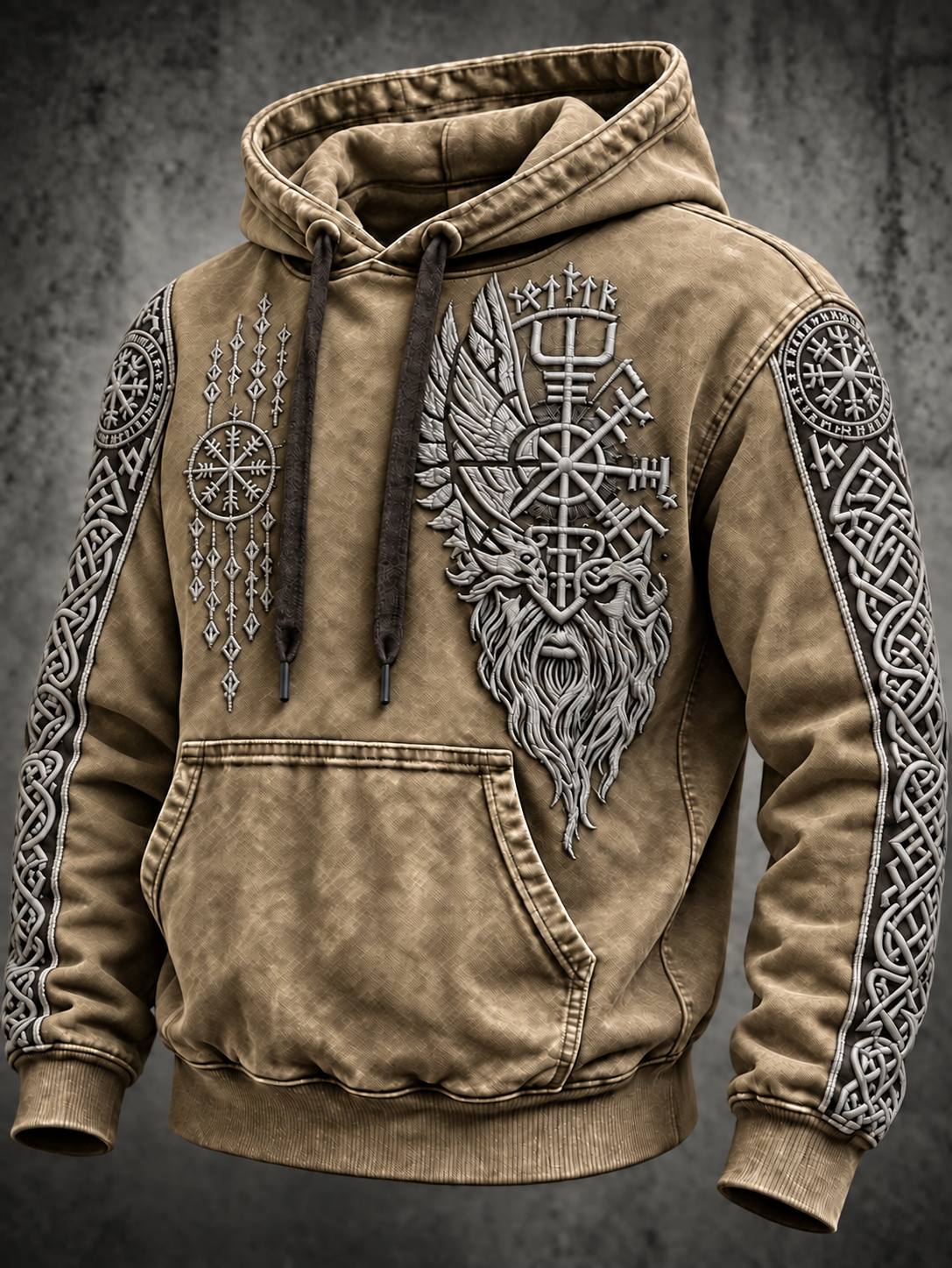 Herrhoodie med vintage-vikingatotem