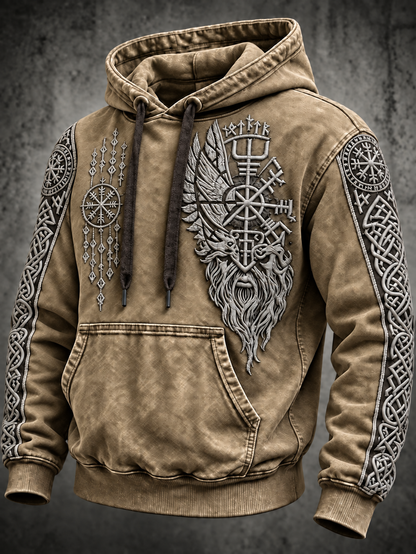 Herrhoodie med vintage-vikingatotem