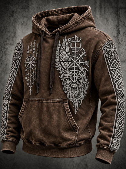 Herrhoodie med vintage-vikingatotem