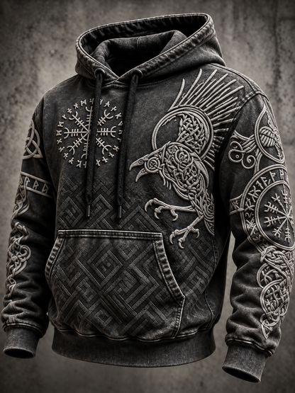 Mäns Vintage Viking Totem Hoodie Vitar