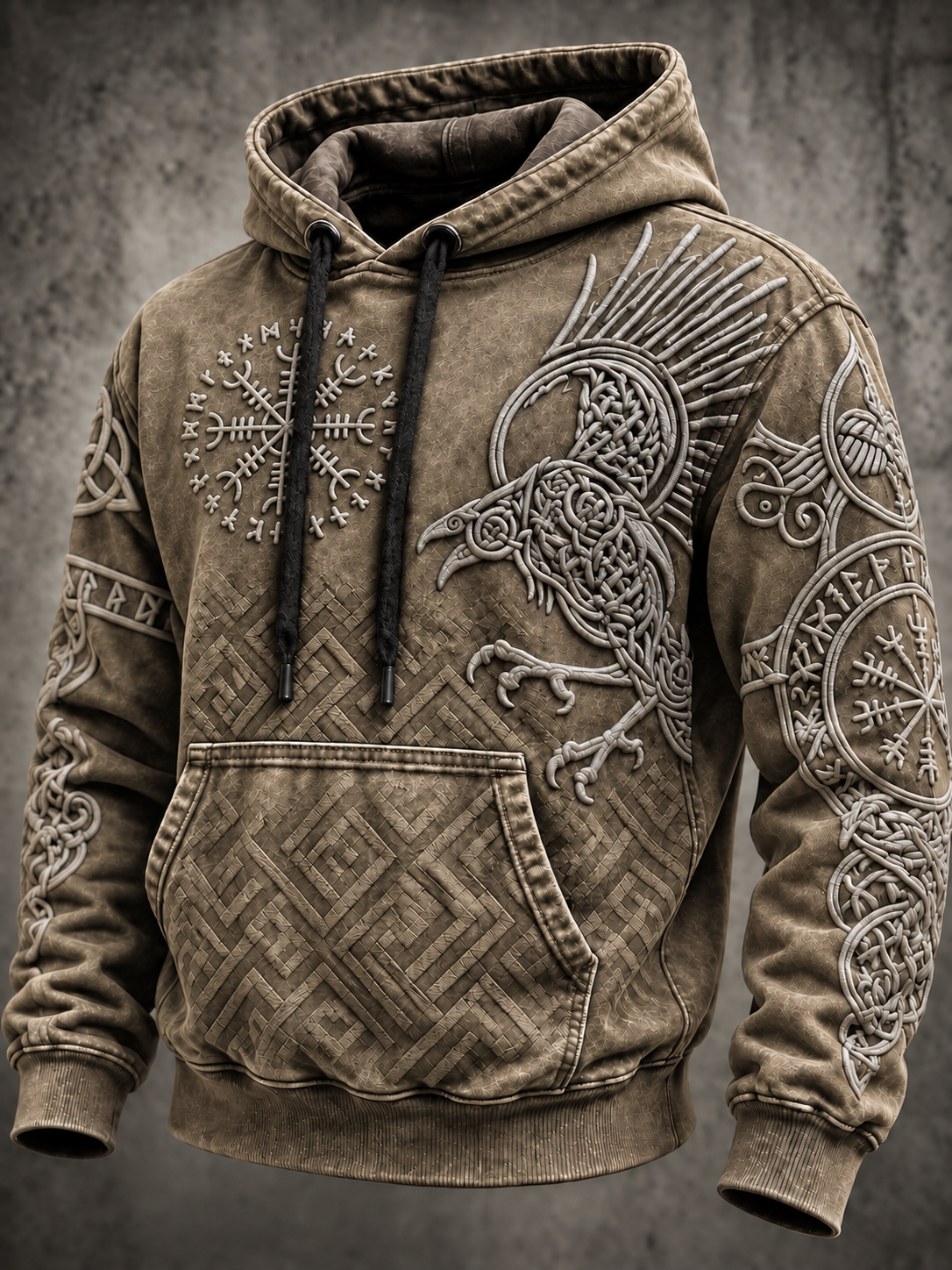 Mäns Vintage Viking Totem Hoodie Vitar