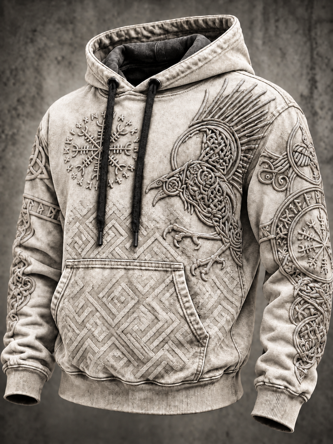 Mäns Vintage Viking Totem Hoodie Vitar