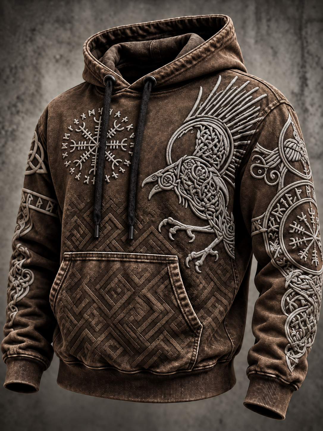 Mäns Vintage Viking Totem Hoodie Vitar