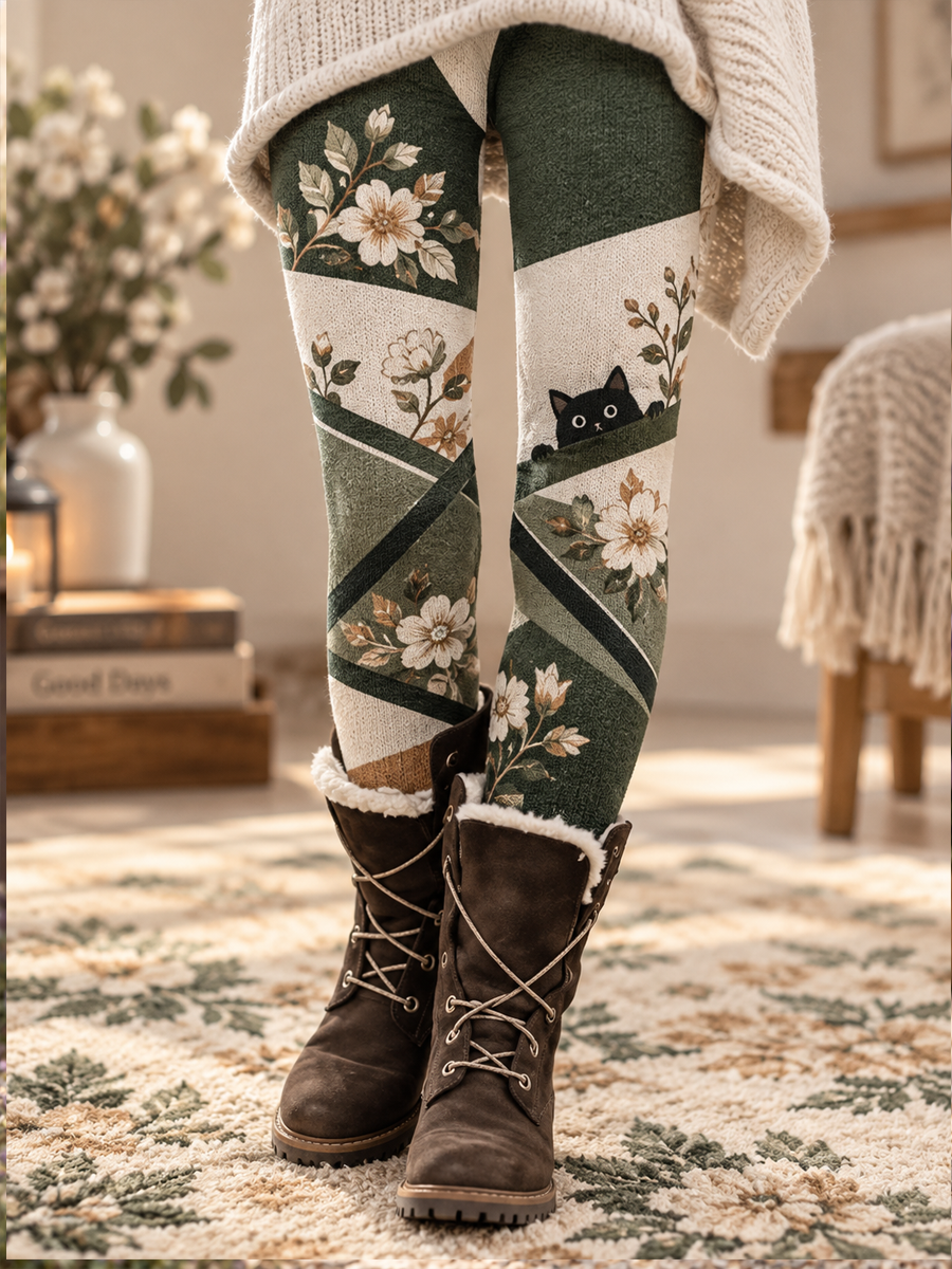 Damer Höst/Vinter Blommigt Konstmönster Tryckta Velvet-Leggings