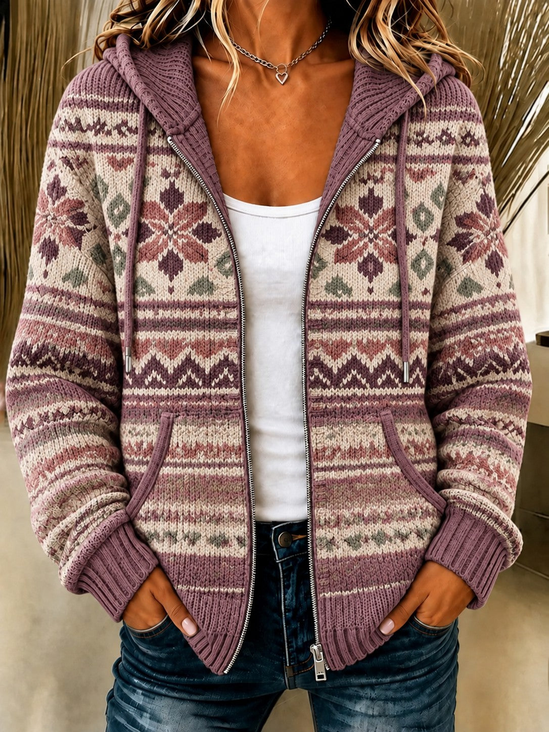 Mjuk stickad hoodie för kvinnor