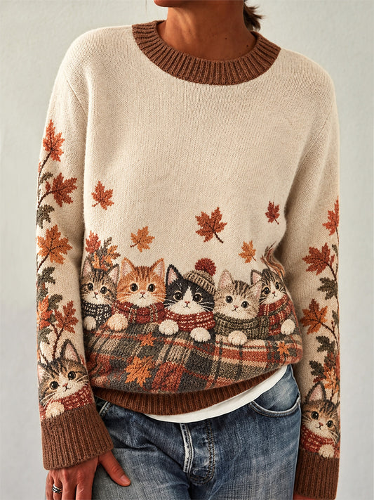 Kvinnors söta katter i höst och vinter Print långärmad tröjar