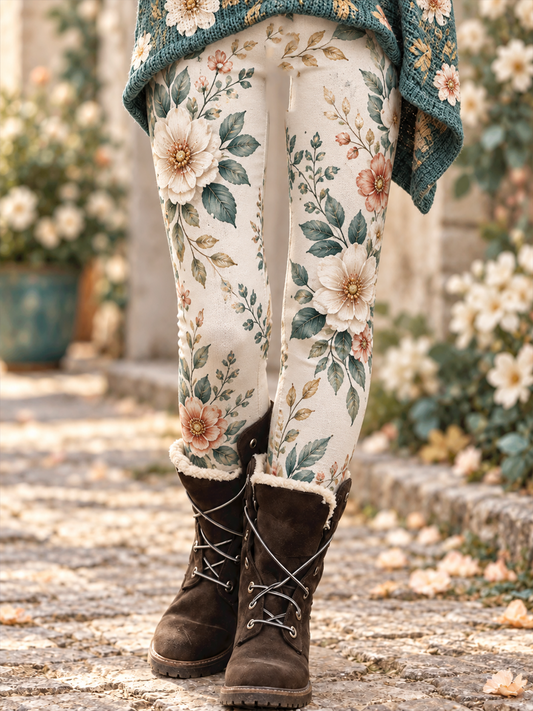 Damer Höst/Vinter Blommigt Konstmönster Tryckta Velvet-Leggings