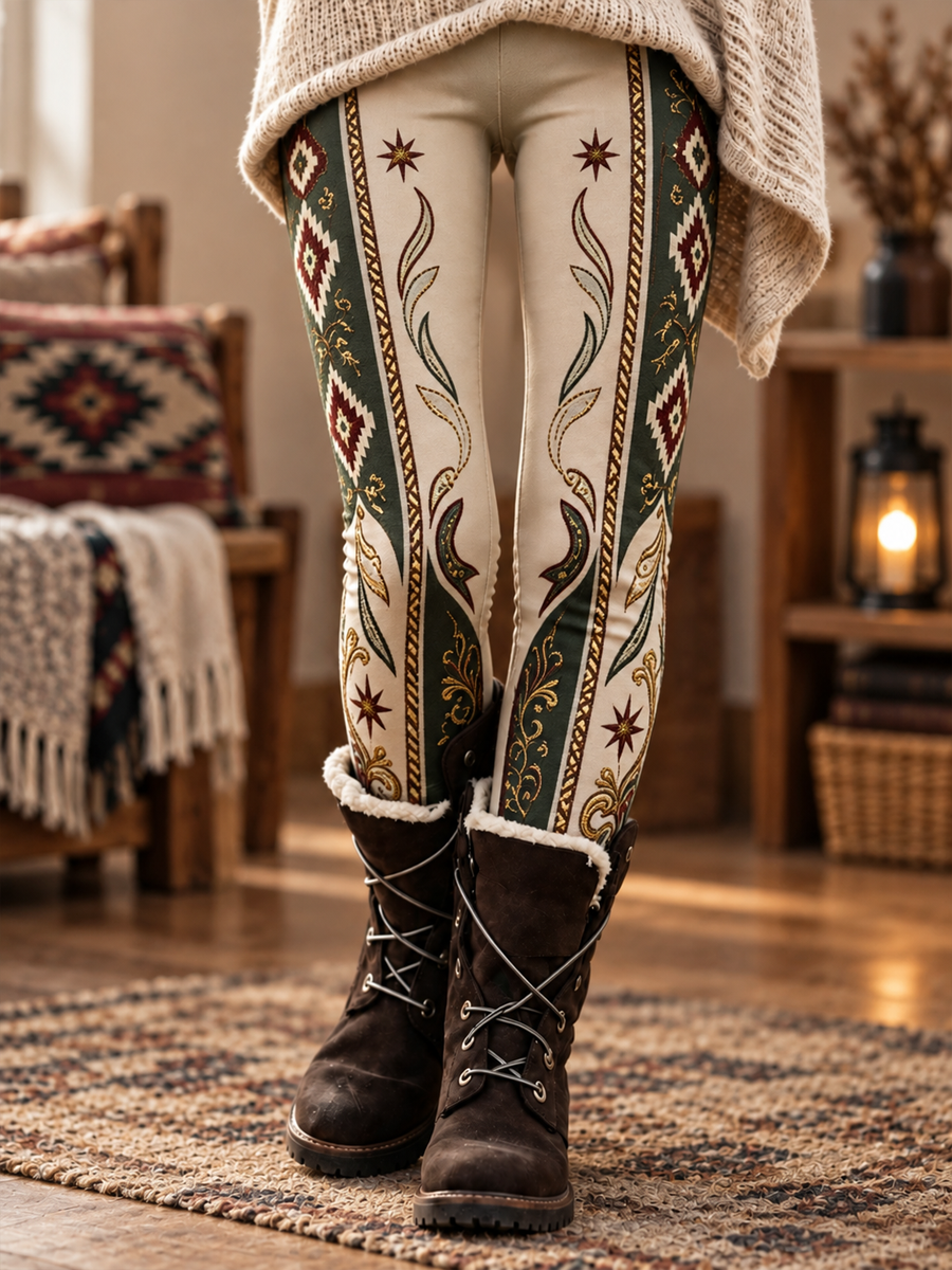 Damer Höst/Vinter Blommigt Konstmönster Tryckta Velvet-Leggings