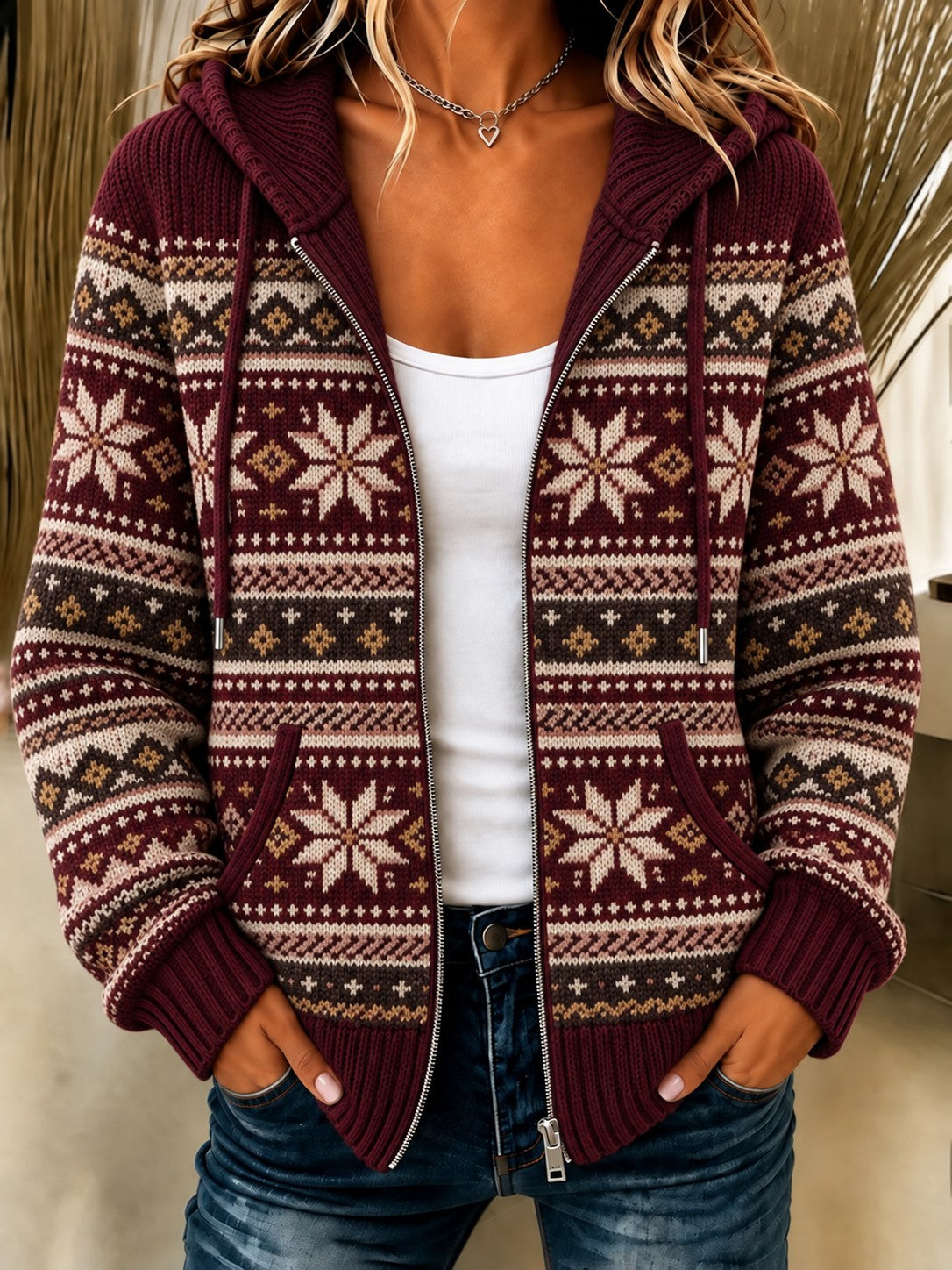Mjuk stickad hoodie för kvinnor