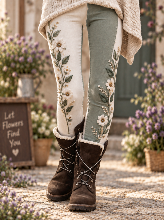 Damer Höst/Vinter Blommigt Konstmönster Tryckta Velvet-Leggings