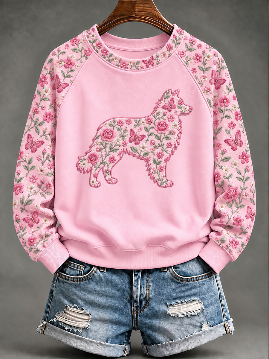 Kvinnor bröstcancer Fårhund Blommor Print Casual Sweatshirt