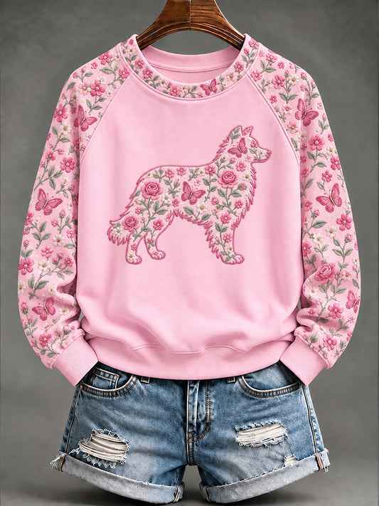 Kvinnor bröstcancer Fårhund Blommor Print Casual Sweatshirt