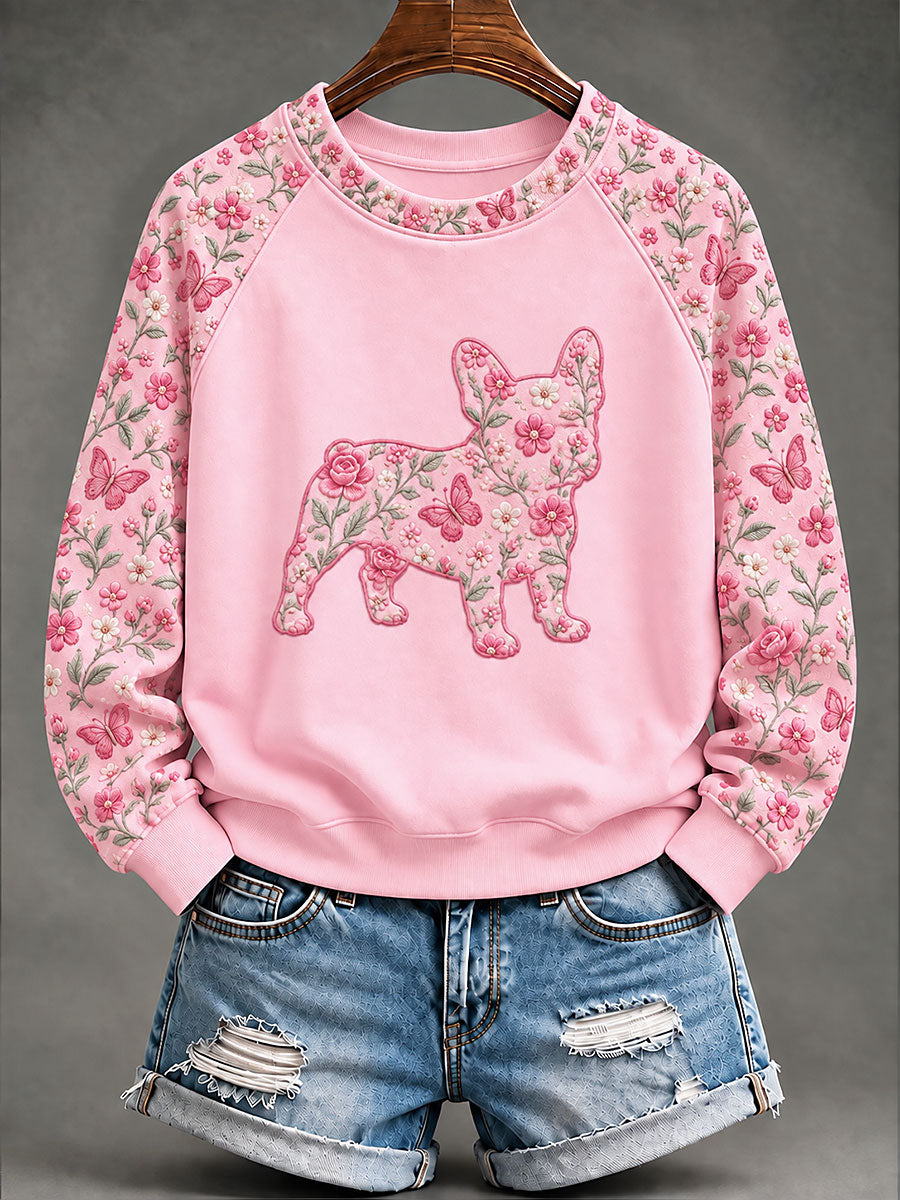 Kvinnor bröstcancer Franska Bulldog Floral Print Casual Sweatshirt