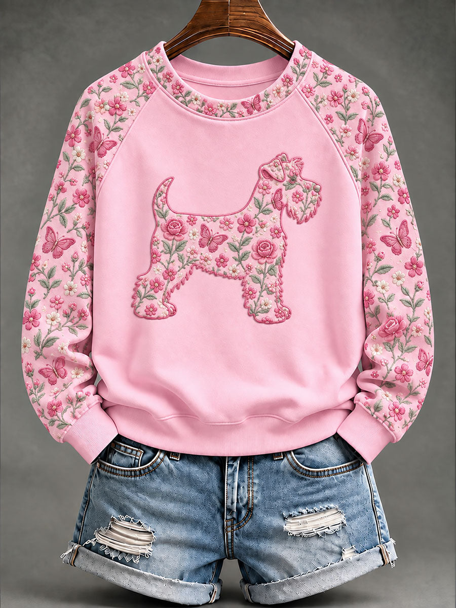 Kvinnors bröstcancer Schnauzer Floral Print Casual Sweatshirt