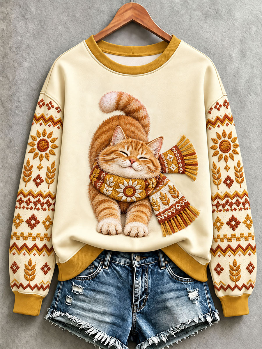 Söt damtröja med kattmotiv, normal passform