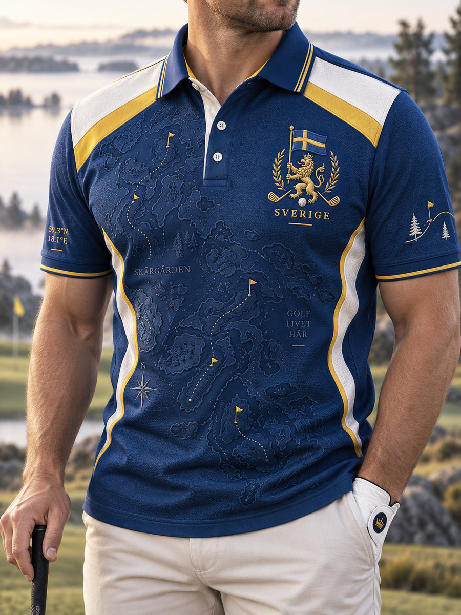 Herrpolotröja för golf i svensk stil