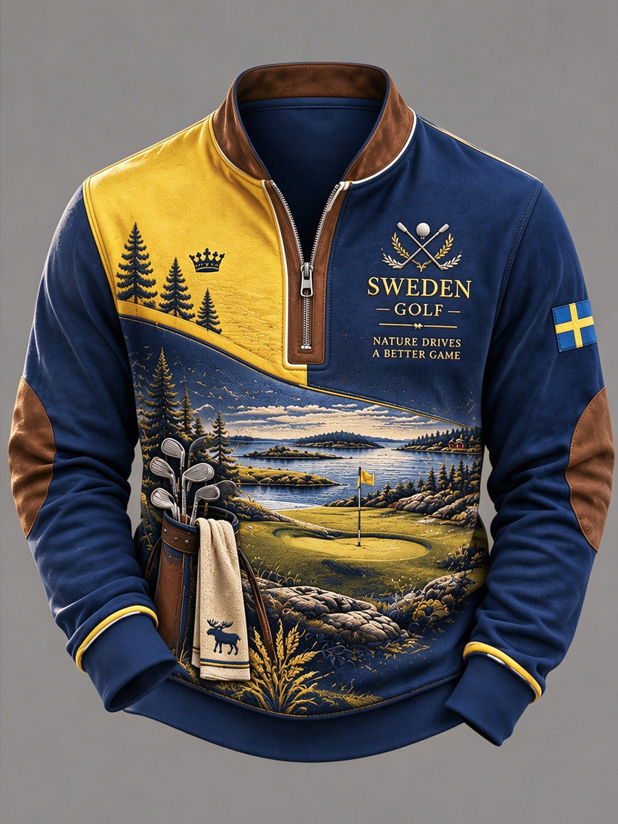 Klassisk svensk golftröja för män med dragkedja