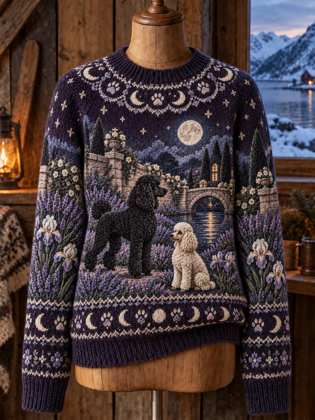 Damsweater med djurmönster och rund hals