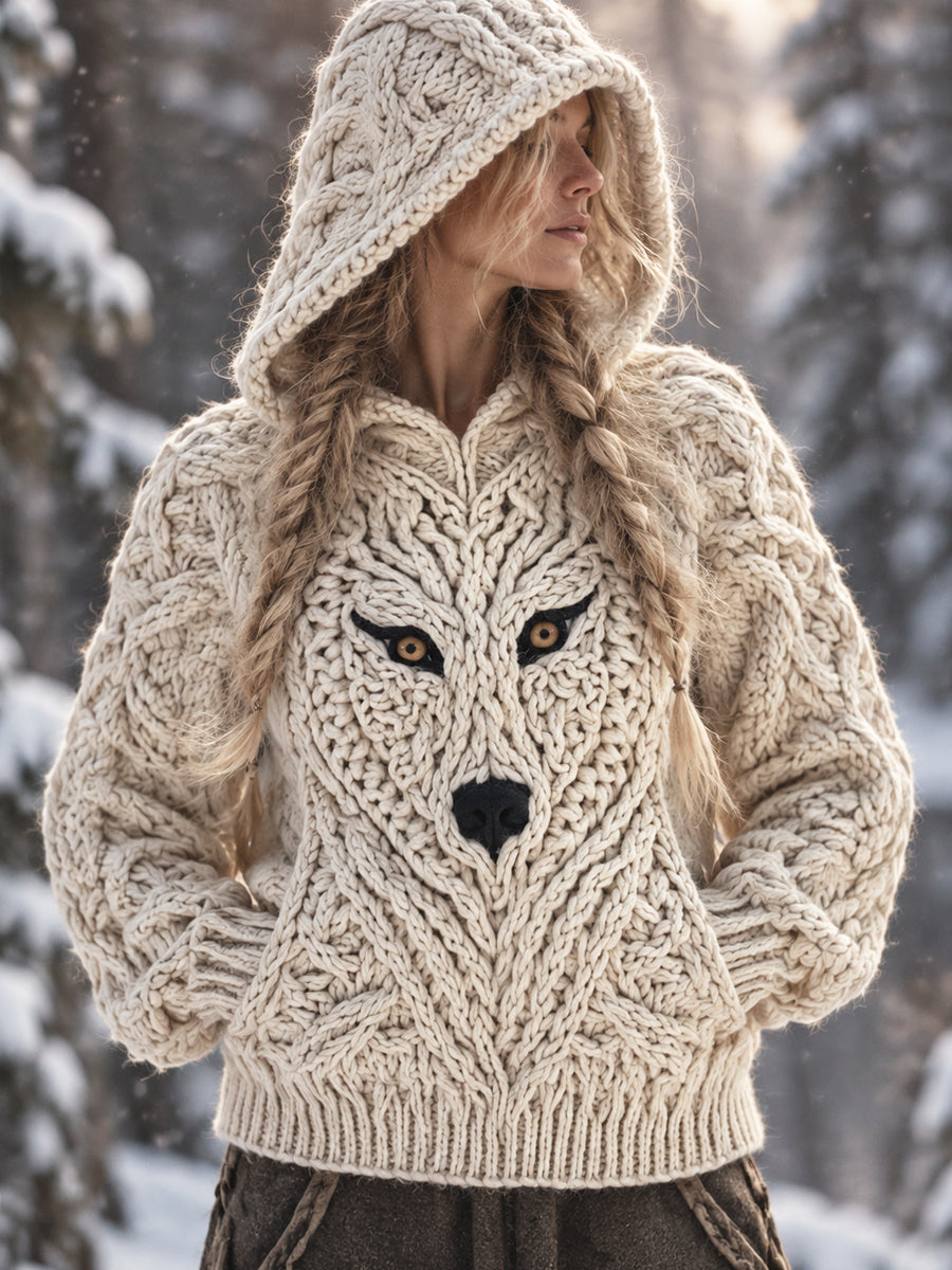 Kvinnors Retro Viking Nordic Wolf Hoodie Norde