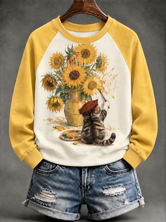 Kvinnor "katt artist" Solros roligt Casual Sweatshirt