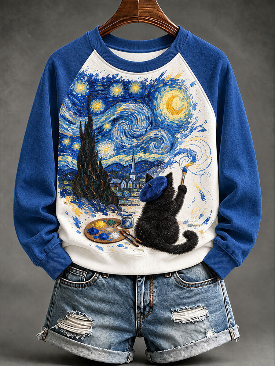 Kvinnors "katt artist" Stjärn himmel roliga Sweatshirt