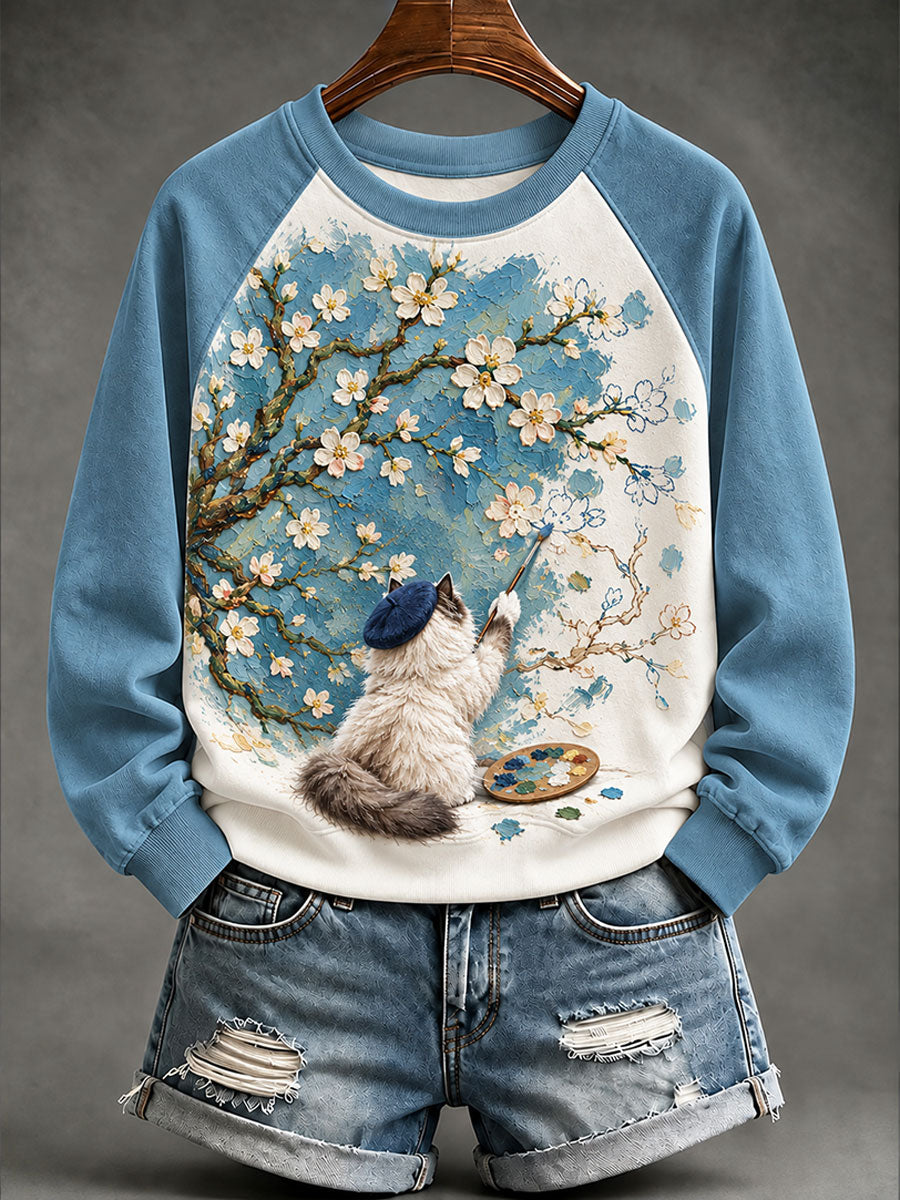 Kvinnors "katt artist" Aprikos Blossom Rolig Casual Sweatshirt