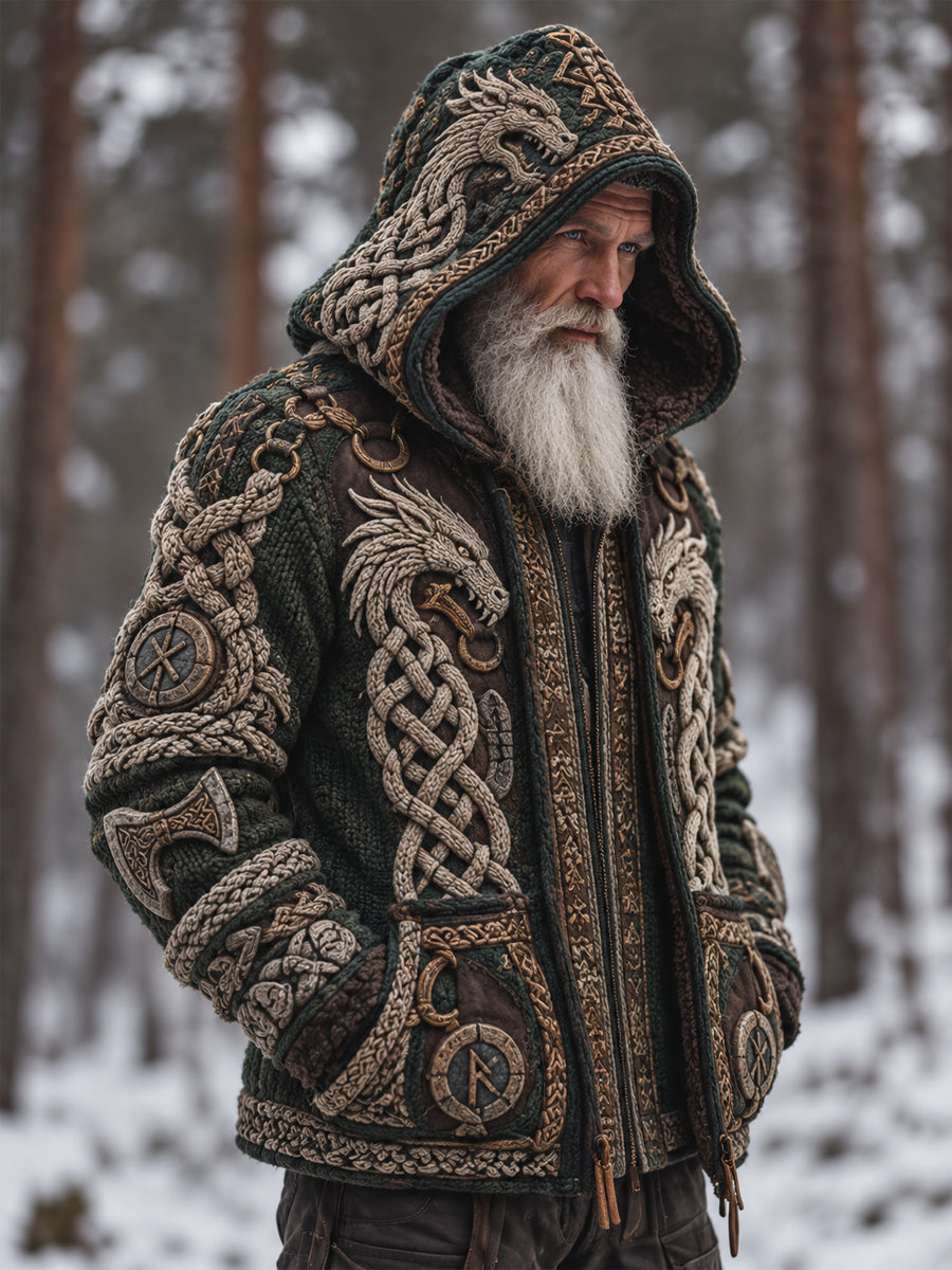 Vikingartad huvtröja med dragkedja för män