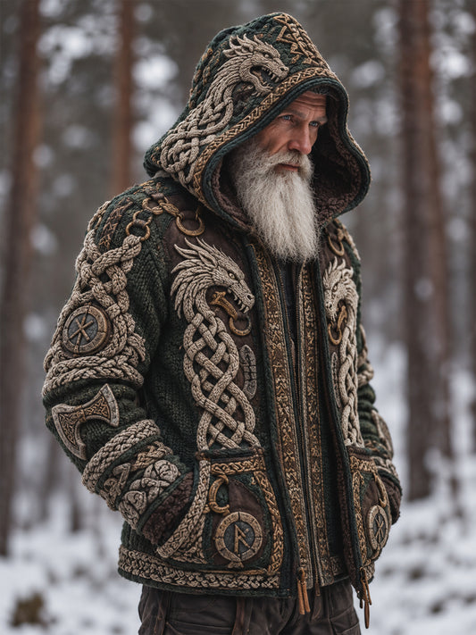Vikingartad huvtröja med dragkedja för män