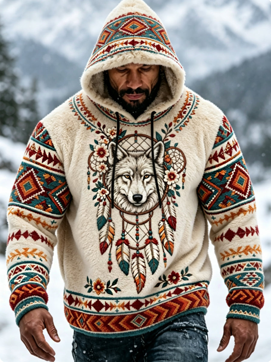 Herr Viking Vintage Varg Keltisk Flanellvarm Hoodie