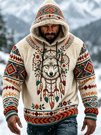 Herr Viking Vintage Varg Keltisk Flanellvarm Hoodie