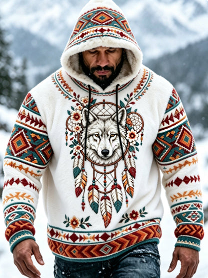 Herr Viking Vintage Varg Keltisk Flanellvarm Hoodie