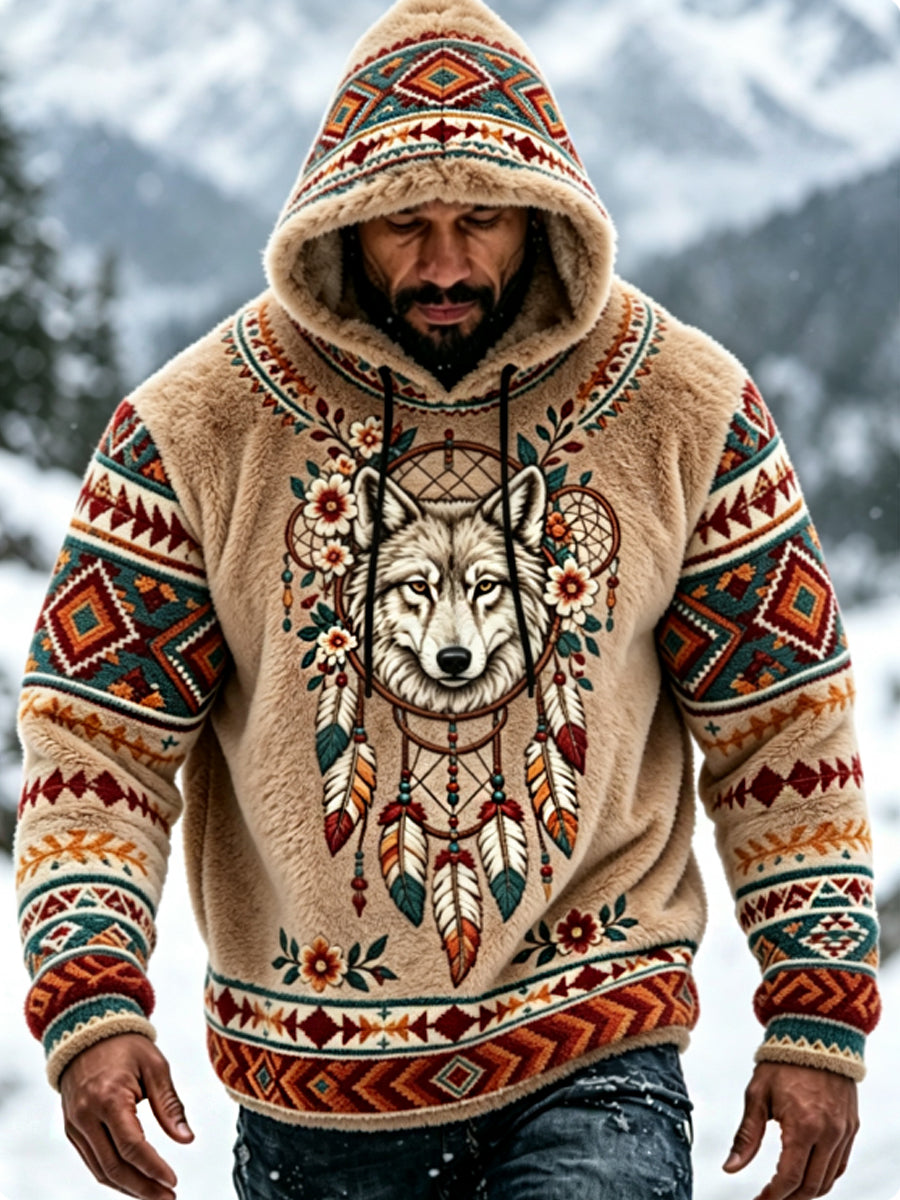 Herr Viking Vintage Varg Keltisk Flanellvarm Hoodie