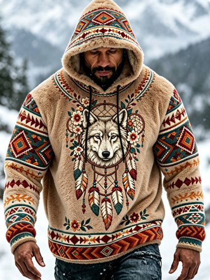 Herr Viking Vintage Varg Keltisk Flanellvarm Hoodie