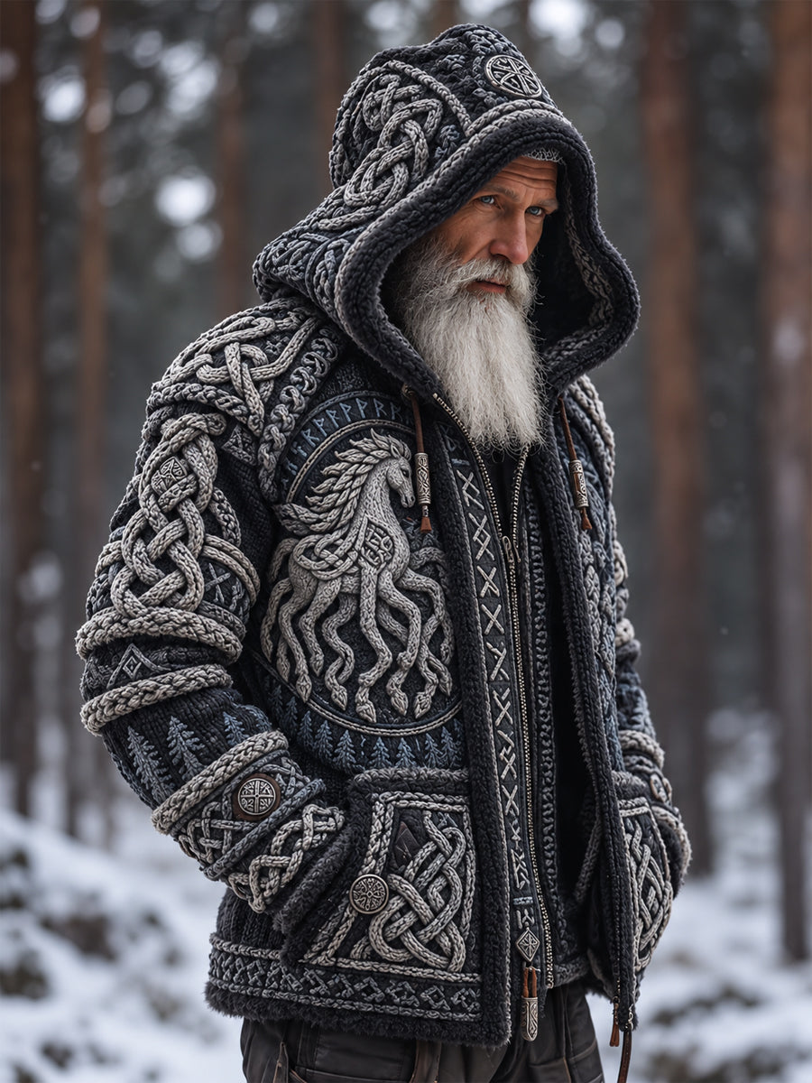 Vikingartad huvtröja med dragkedja för män
