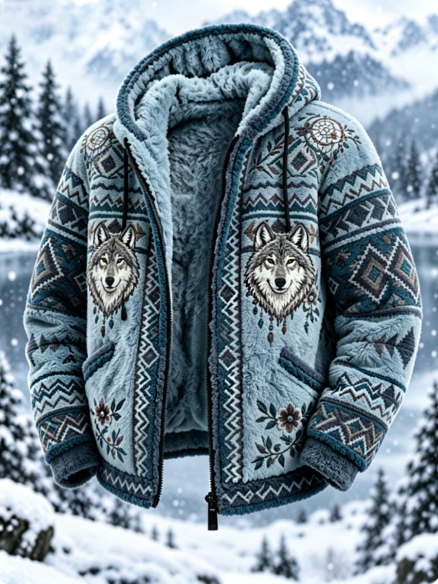 Mans vintageaztekisk flanelljacka med nordisk stil och hjorthuvud