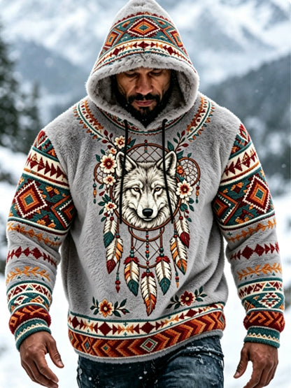 Herr Viking Vintage Varg Keltisk Flanellvarm Hoodie