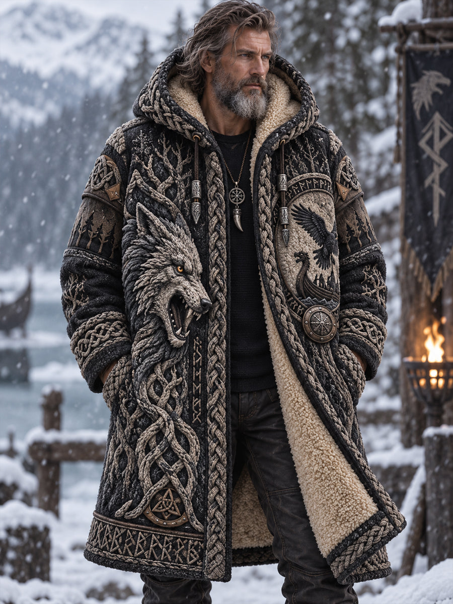Herrtröja i vikingastil med fleecefoder och huva