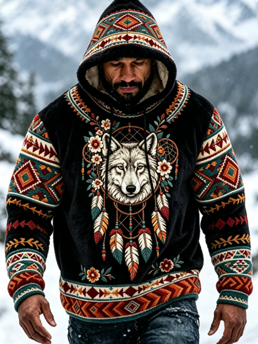 Herr Viking Vintage Varg Keltisk Flanellvarm Hoodie