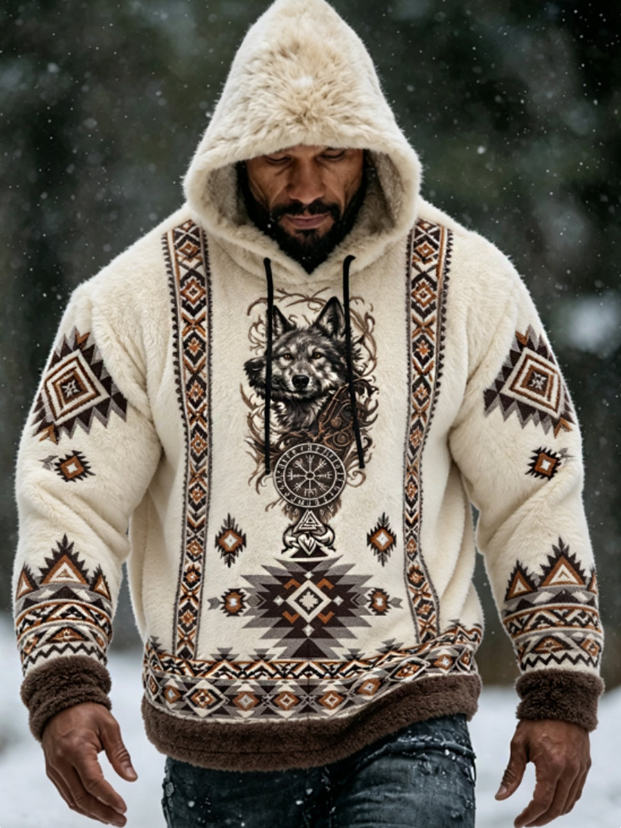 Herr Viking Vintage Varg Keltisk Flanellvarm Hoodie
