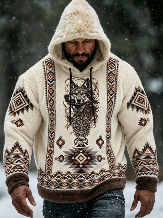 Herr Viking Vintage Varg Keltisk Flanellvarm Hoodie
